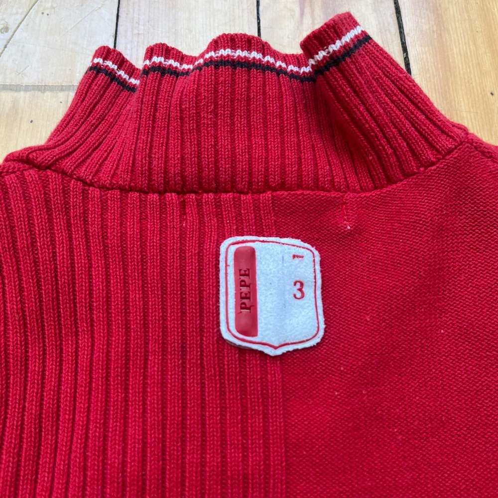 Pepe Jeans London Red Patchwork Full Zip Varsity Sweater Womens Large Vtg Y2K - Picture 9 of 9